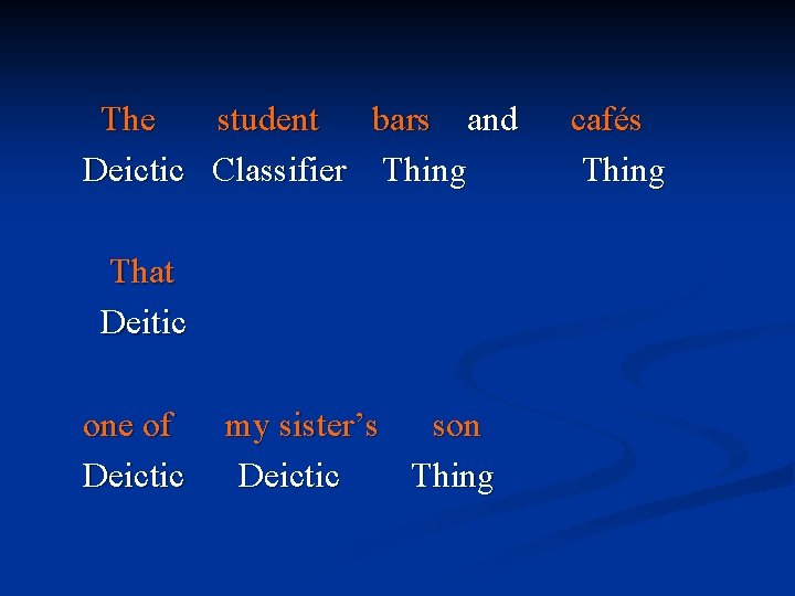 The student bars and Deictic Classifier Thing That Deitic one of Deictic my sister’s