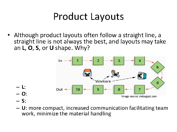 Product Layouts • Although product layouts often follow a straight line, a straight line