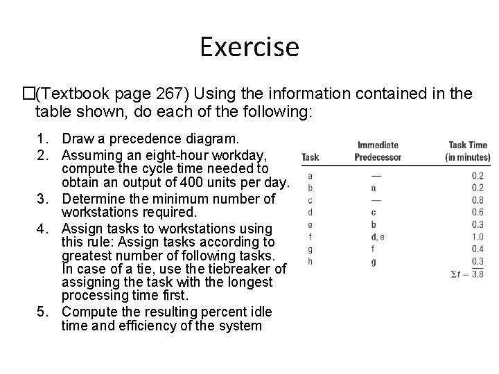 Exercise �(Textbook page 267) Using the information contained in the table shown, do each