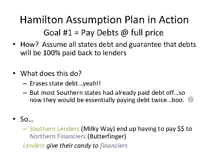 Hamilton Assumption Plan in Action Goal #1 = Pay Debts @ full price •