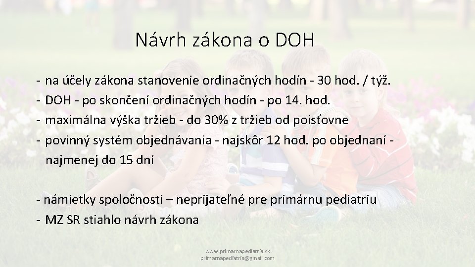 Návrh zákona o DOH - na účely zákona stanovenie ordinačných hodín - 30 hod.