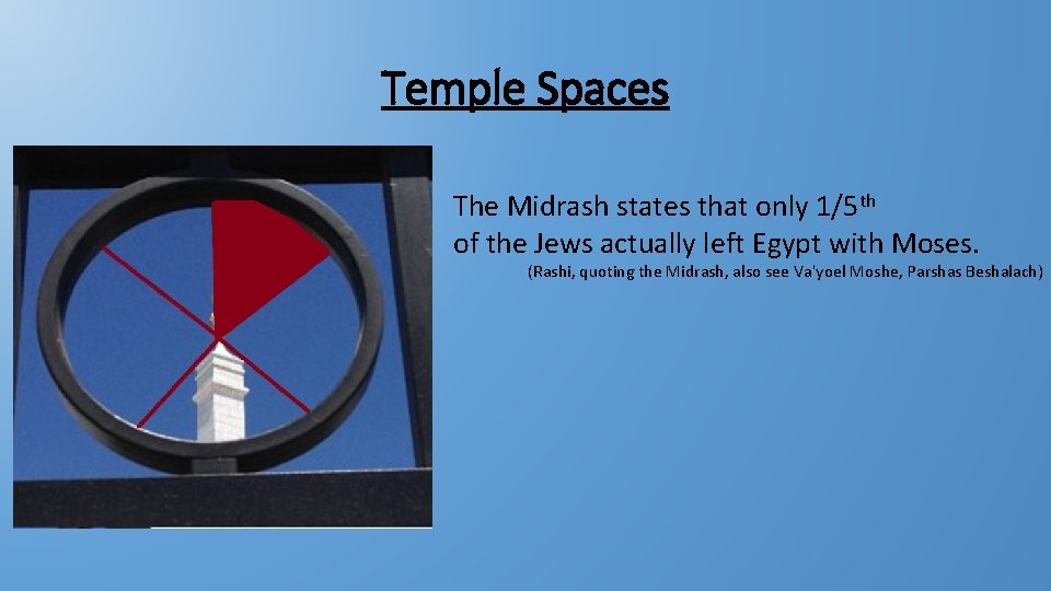 Temple Spaces The Midrash states that only 1/5 th of the Jews actually left Temple Spaces The Midrash states that only 1/5 th of the Jews actually left