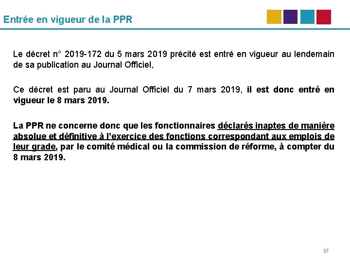 Entrée en vigueur de la PPR Le décret n° 2019 -172 du 5 mars