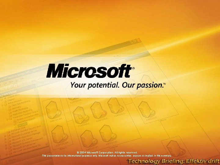 © 2004 Microsoft Corporation. All rights reserved. This presentation is for informational purposes only. © 2004 Microsoft Corporation. All rights reserved. This presentation is for informational purposes only.