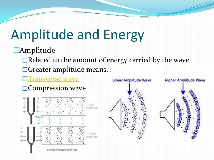 Amplitude and Energy �Amplitude �Related to the amount of energy carried by the wave