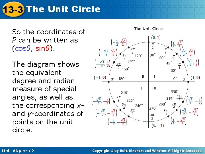 13 -3 The Unit Circle So the coordinates of P can be written as