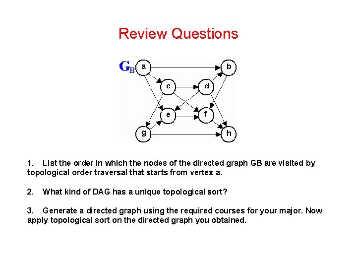 Review Questions 1. List the order in which the nodes of the directed graph Review Questions 1. List the order in which the nodes of the directed graph