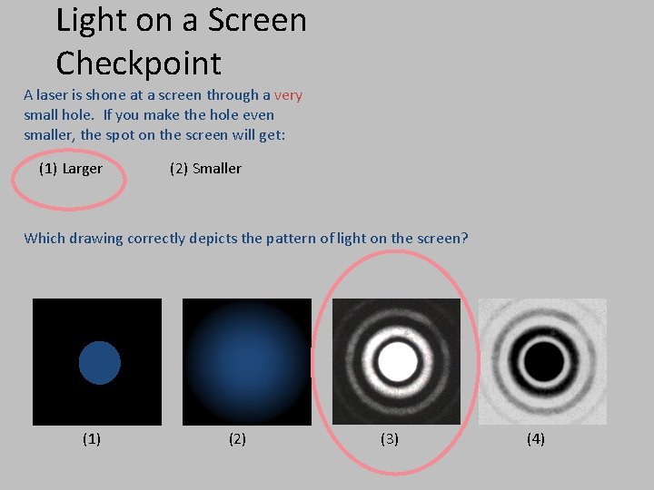 Light on a Screen Checkpoint A laser is shone at a screen through a