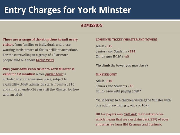Entry Charges for York Minster 