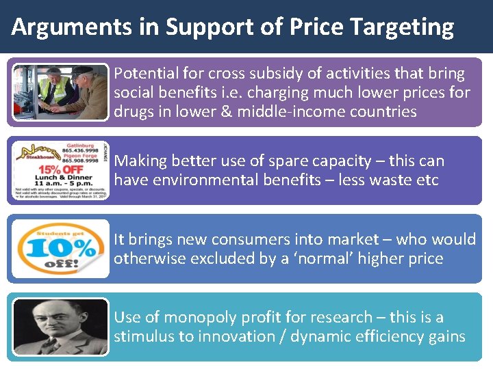 Arguments in Support of Price Targeting Potential for cross subsidy of activities that bring
