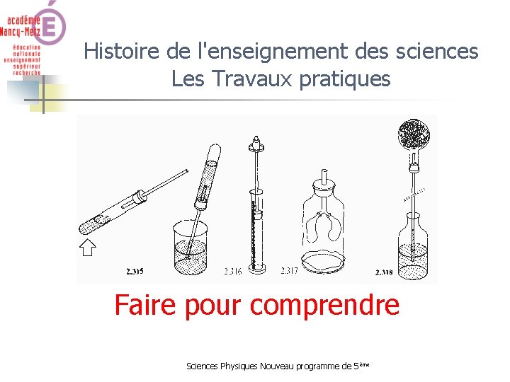 Histoire de l'enseignement des sciences Les Travaux pratiques Faire pour comprendre Sciences Physiques Nouveau