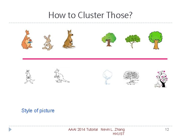 How to Cluster Those? Style of picture AAAI 2014 Tutorial Nevin L. Zhang HKUST