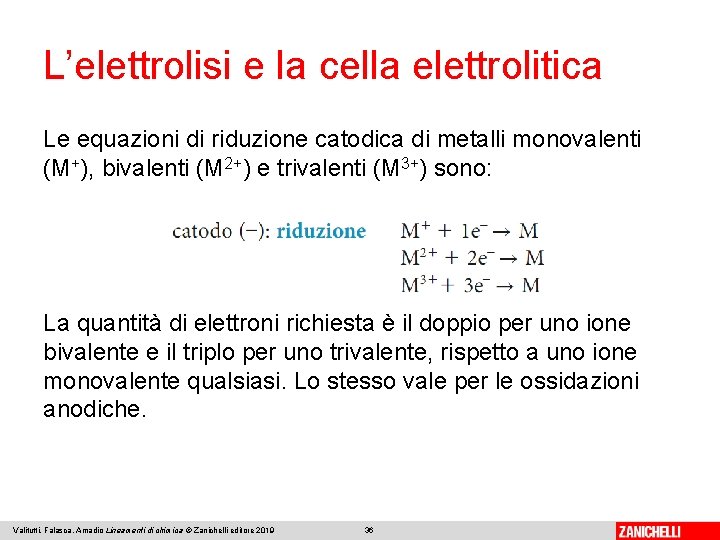 L’elettrolisi e la cella elettrolitica Le equazioni di riduzione catodica di metalli monovalenti (M+),