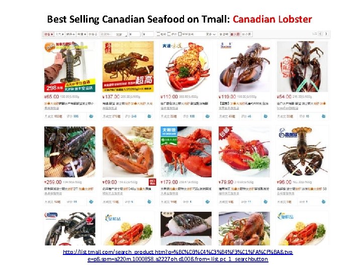 Best Selling Canadian Seafood on Tmall: Canadian Lobster http: //list. tmall. com/search_product. htm? q=%BC%D