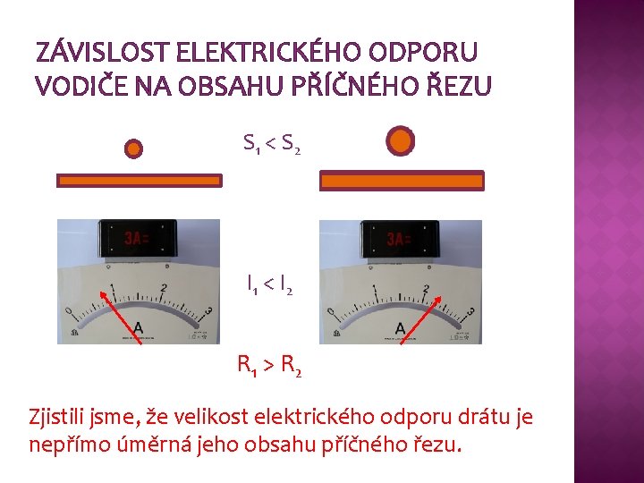 ZÁVISLOST ELEKTRICKÉHO ODPORU VODIČE NA OBSAHU PŘÍČNÉHO ŘEZU S 1 < S 2 I ZÁVISLOST ELEKTRICKÉHO ODPORU VODIČE NA OBSAHU PŘÍČNÉHO ŘEZU S 1 < S 2 I