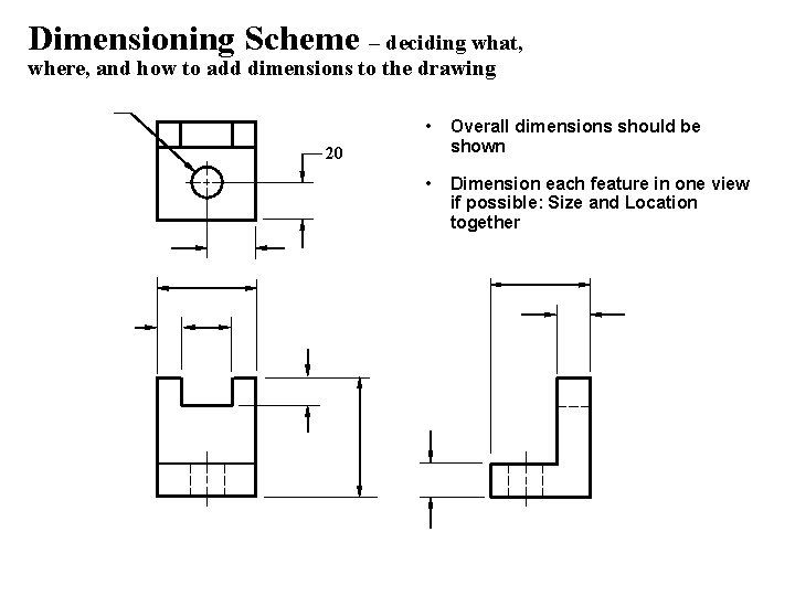 Dimensioning Scheme – deciding what, where, and how to add dimensions to the drawing