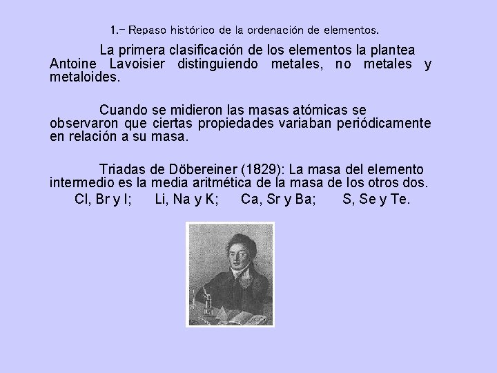 1. - Repaso histórico de la ordenación de elementos. La primera clasificación de los