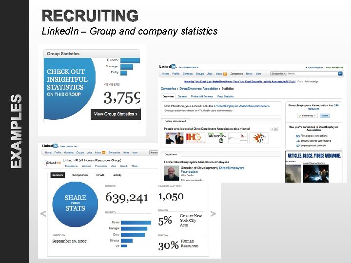 RECRUITING EXAMPLES Linked. In – Group and company statistics 