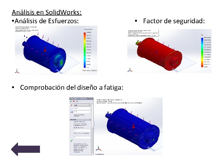 Análisis en Solid. Works: • Análisis de Esfuerzos: • Comprobación del diseño a fatiga: