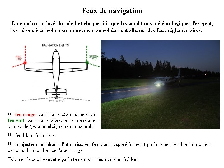 Feux de navigation Du coucher au levé du soleil et chaque fois que les