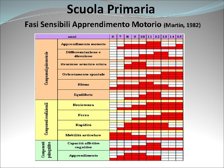 Scuola Primaria Fasi Sensibili Apprendimento Motorio (Martin, 1982) 