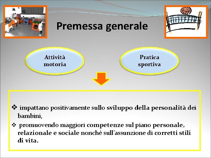 Premessa generale Attività motoria Pratica sportiva v impattano positivamente sullo sviluppo della personalità dei