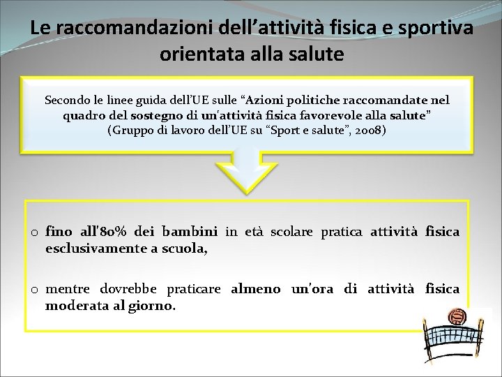 Le raccomandazioni dell’attività fisica e sportiva orientata alla salute Secondo le linee guida dell’UE