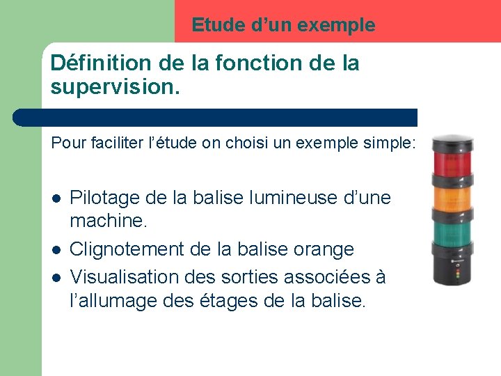 Etude d’un exemple Définition de la fonction de la supervision. Pour faciliter l’étude on