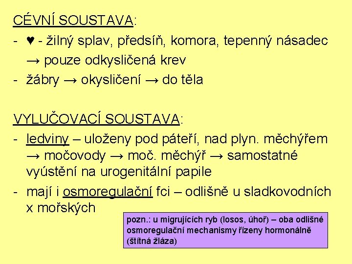 CÉVNÍ SOUSTAVA: - ♥ - žilný splav, předsíň, komora, tepenný násadec → pouze odkysličená