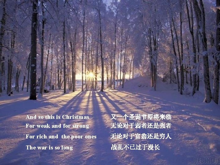 And so this is Christmas For weak and for strong 又一个圣诞节即将来临 无论对于弱者还是强者 For rich