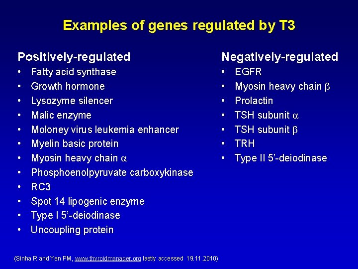 Examples of genes regulated by T 3 Positively-regulated Negatively-regulated • • • • • Examples of genes regulated by T 3 Positively-regulated Negatively-regulated • • • • •