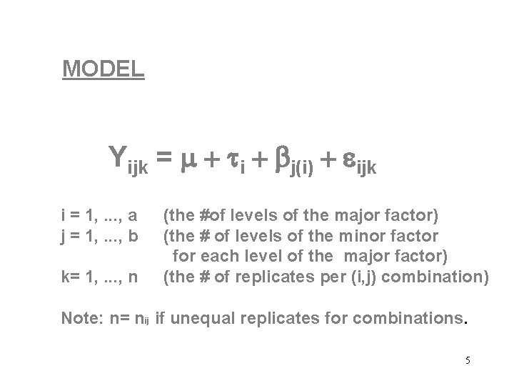 MODEL Yijk = ti bj(i) ijk i = 1, . . . , a