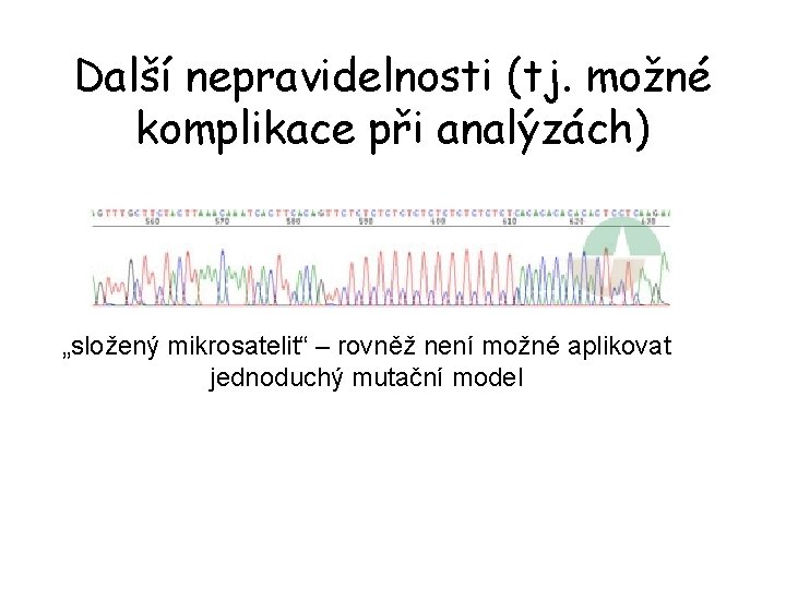 Další nepravidelnosti (tj. možné komplikace při analýzách) „složený mikrosatelit“ – rovněž není možné aplikovat