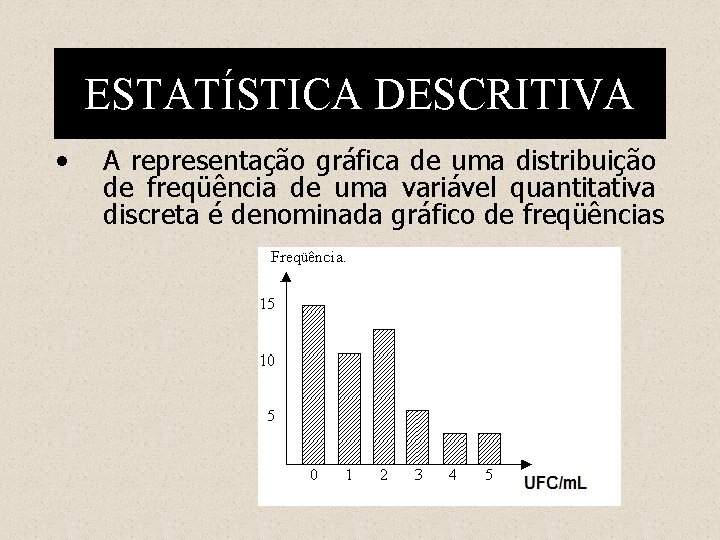 ESTATÍSTICA DESCRITIVA • A representação gráfica de uma distribuição de freqüência de uma variável