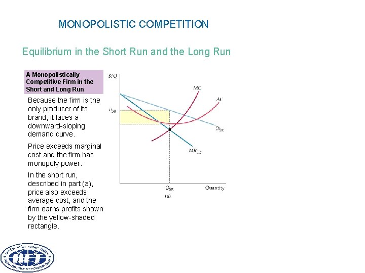 MONOPOLISTIC COMPETITION Equilibrium in the Short Run and the Long Run A Monopolistically Competitive