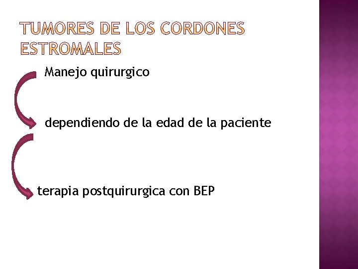Manejo quirurgico dependiendo de la edad de la paciente terapia postquirurgica con BEP 