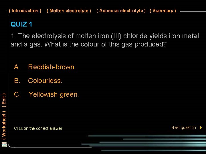 ( Introduction ) ( Molten electrolyte ) ( Aqueous electrolyte ) ( Summary )