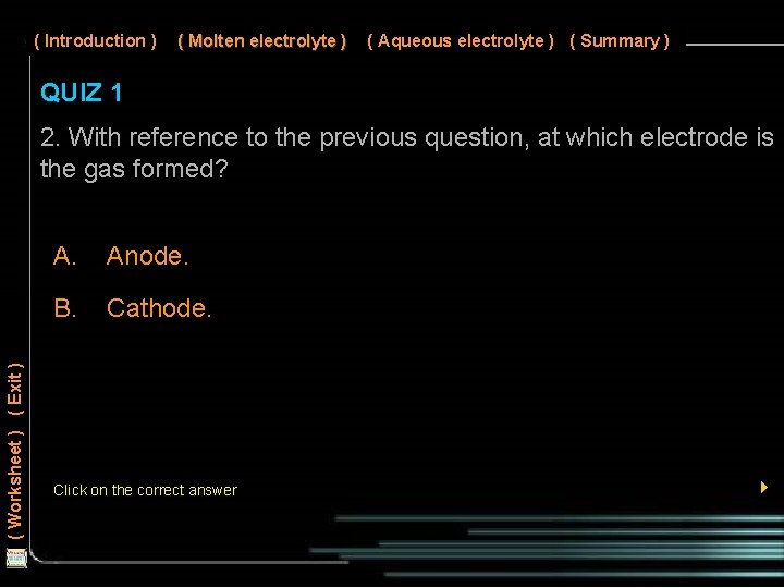 ( Introduction ) ( Molten electrolyte ) ( Aqueous electrolyte ) ( Summary )