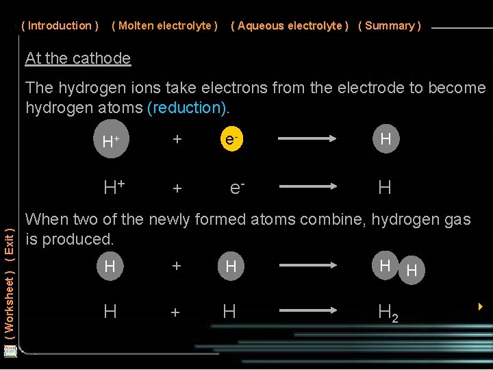 ( Introduction ) ( Molten electrolyte ) ( Aqueous electrolyte ) ( Summary )