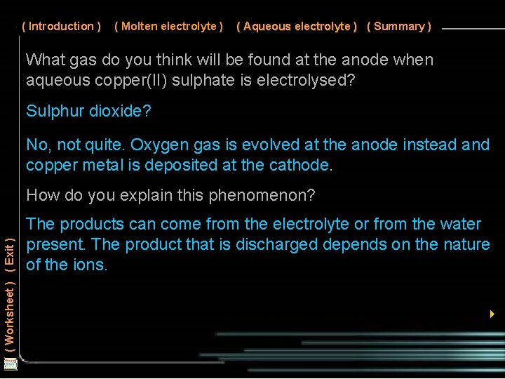 ( Introduction ) ( Molten electrolyte ) ( Aqueous electrolyte ) ( Summary )