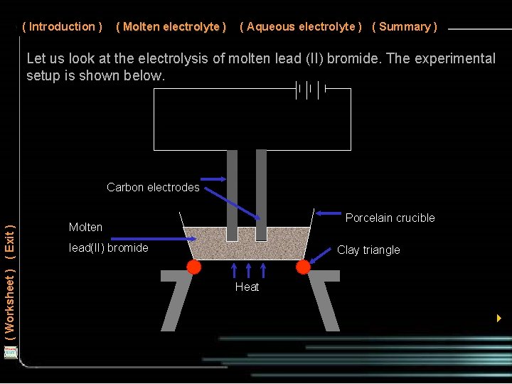( Introduction ) ( Molten electrolyte ) ( Aqueous electrolyte ) ( Summary )