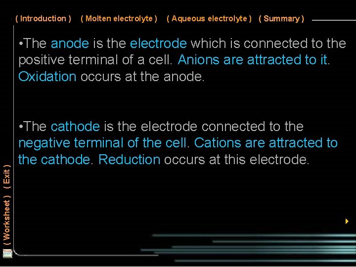 ( Introduction ) ( Molten electrolyte ) ( Aqueous electrolyte ) ( Summary )