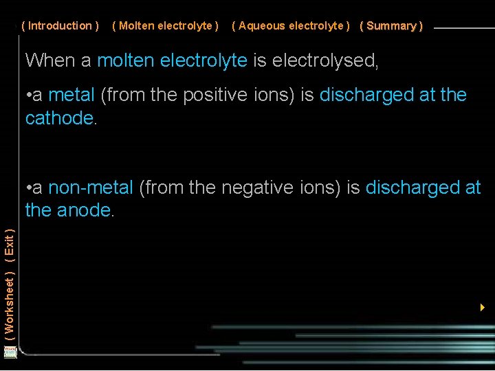 ( Introduction ) ( Molten electrolyte ) ( Aqueous electrolyte ) ( Summary )