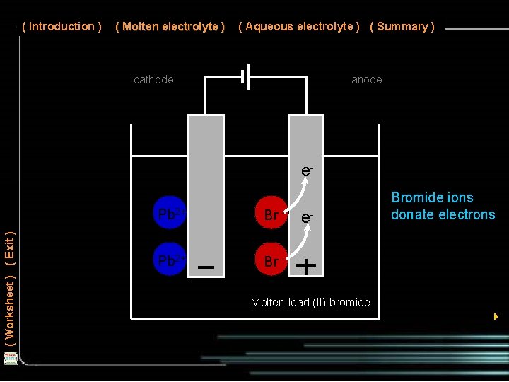 ( Introduction ) ( Molten electrolyte ) ( Aqueous electrolyte ) ( Summary )