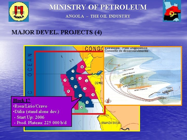 MINISTRY OF PETROLEUM ANGOLA – THE OIL INDUSTRY MAJOR DEVEL. PROJECTS (4) Block 17 MINISTRY OF PETROLEUM ANGOLA – THE OIL INDUSTRY MAJOR DEVEL. PROJECTS (4) Block 17