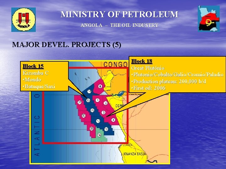 MINISTRY OF PETROLEUM ANGOLA – THE OIL INDUSTRY MAJOR DEVEL. PROJECTS (5) Block 15 MINISTRY OF PETROLEUM ANGOLA – THE OIL INDUSTRY MAJOR DEVEL. PROJECTS (5) Block 15