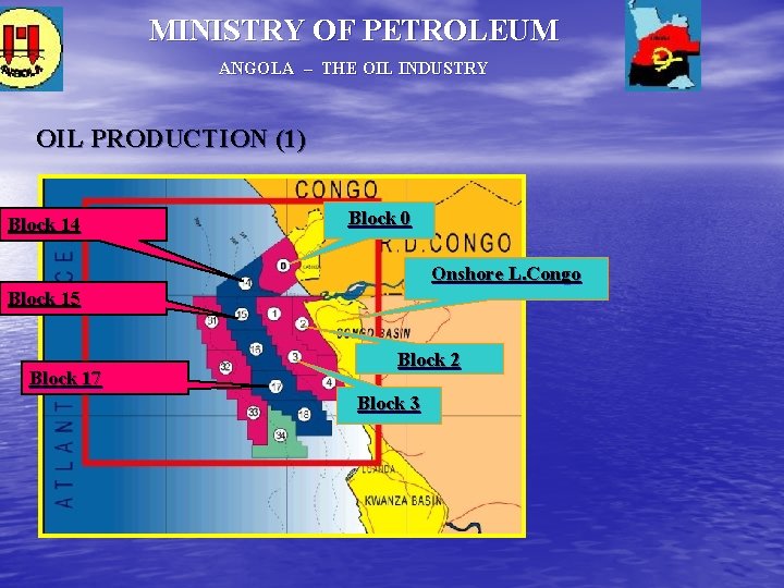 MINISTRY OF PETROLEUM ANGOLA – THE OIL INDUSTRY OIL PRODUCTION (1) Block 14 Block