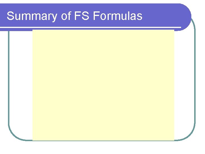 Summary of FS Formulas 