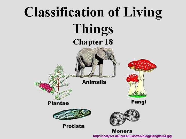 Classification of Living Things Chapter 18 http: //analyzer. depaul. edu/astrobiology/kingdoms. jpg 