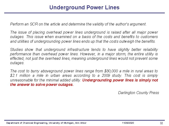 Underground Power Lines Perform an SCR on the article and determine the validity of Underground Power Lines Perform an SCR on the article and determine the validity of